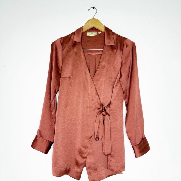 Moulinette Soeurs by Anthropologie Wrap Blouse Size Small Cinnamon - Picture 2 of 6